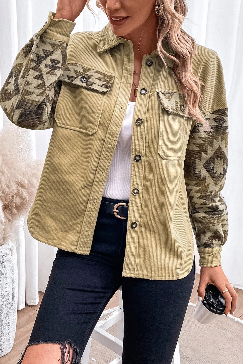 Geometric Button Down Collared Jacket, image 3
