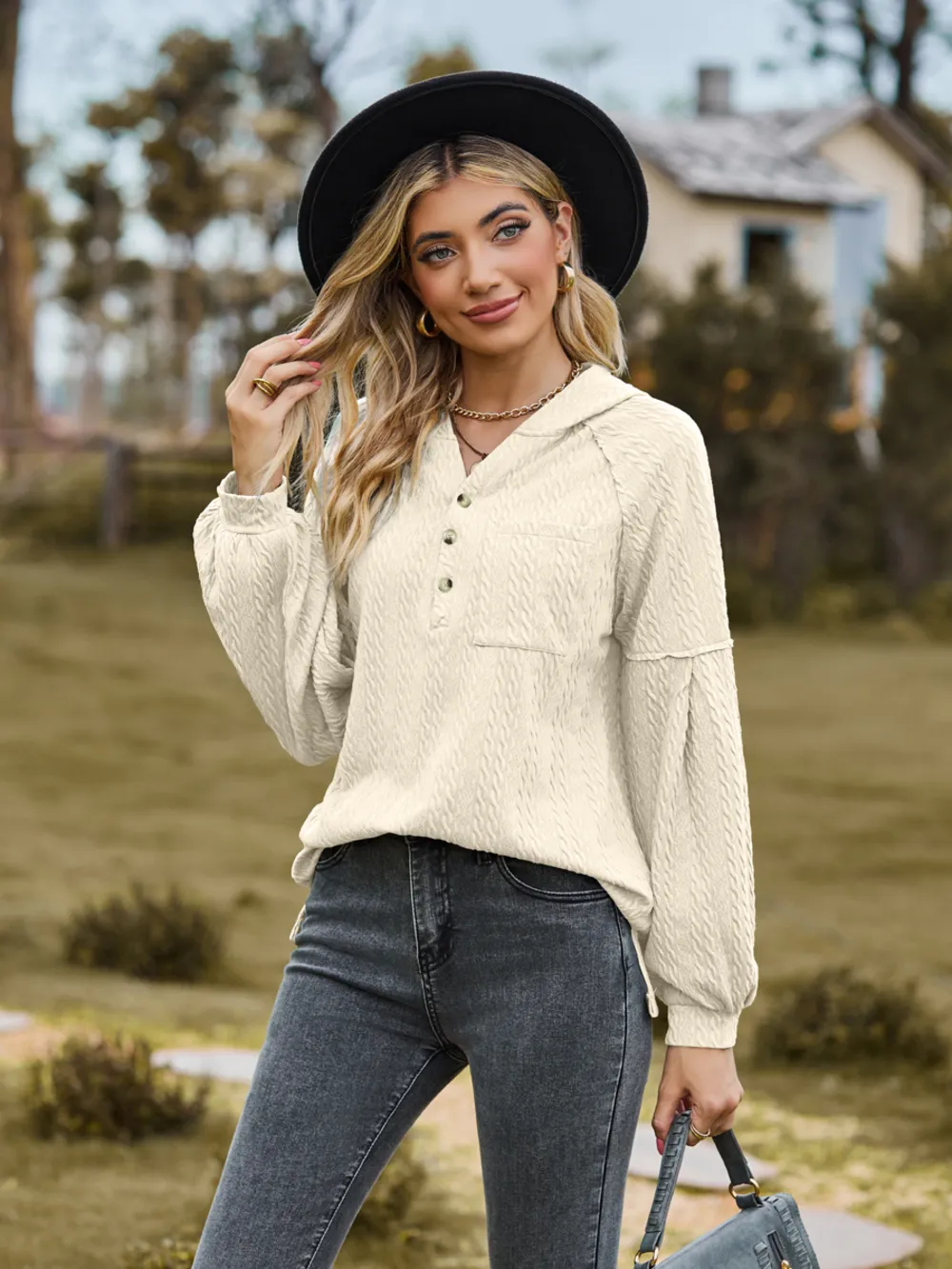 Cable-Knit Dropped Shoulder Hoodie, image 19