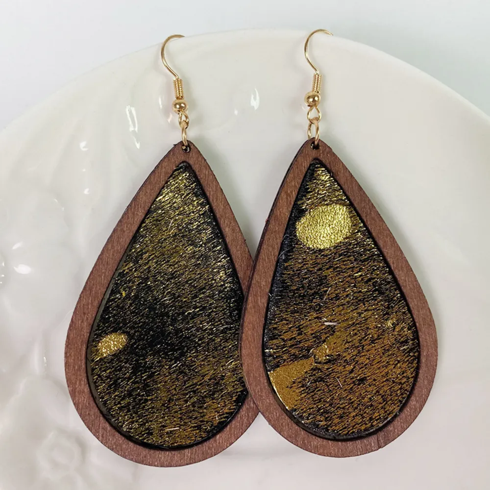 Teardrop Shape Wooden Dangle Earrings, image 8