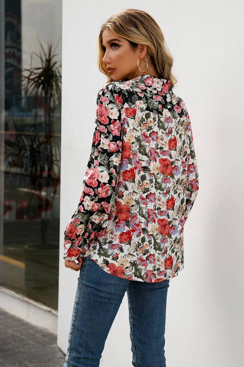 Floral Print Collared Neck Long Sleeve Shirt, image 2