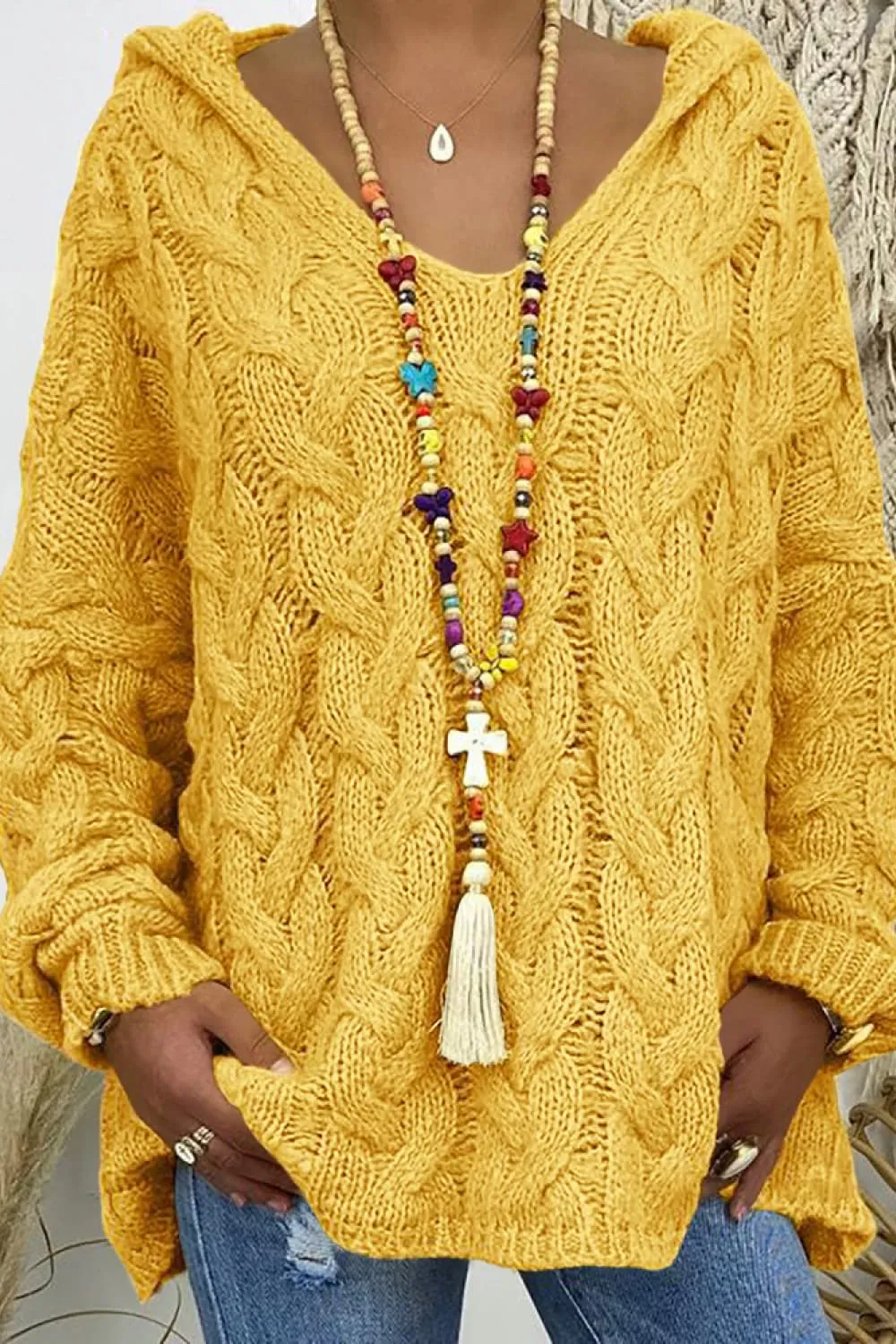 Cable-Knit Hooded Sweater, image 13