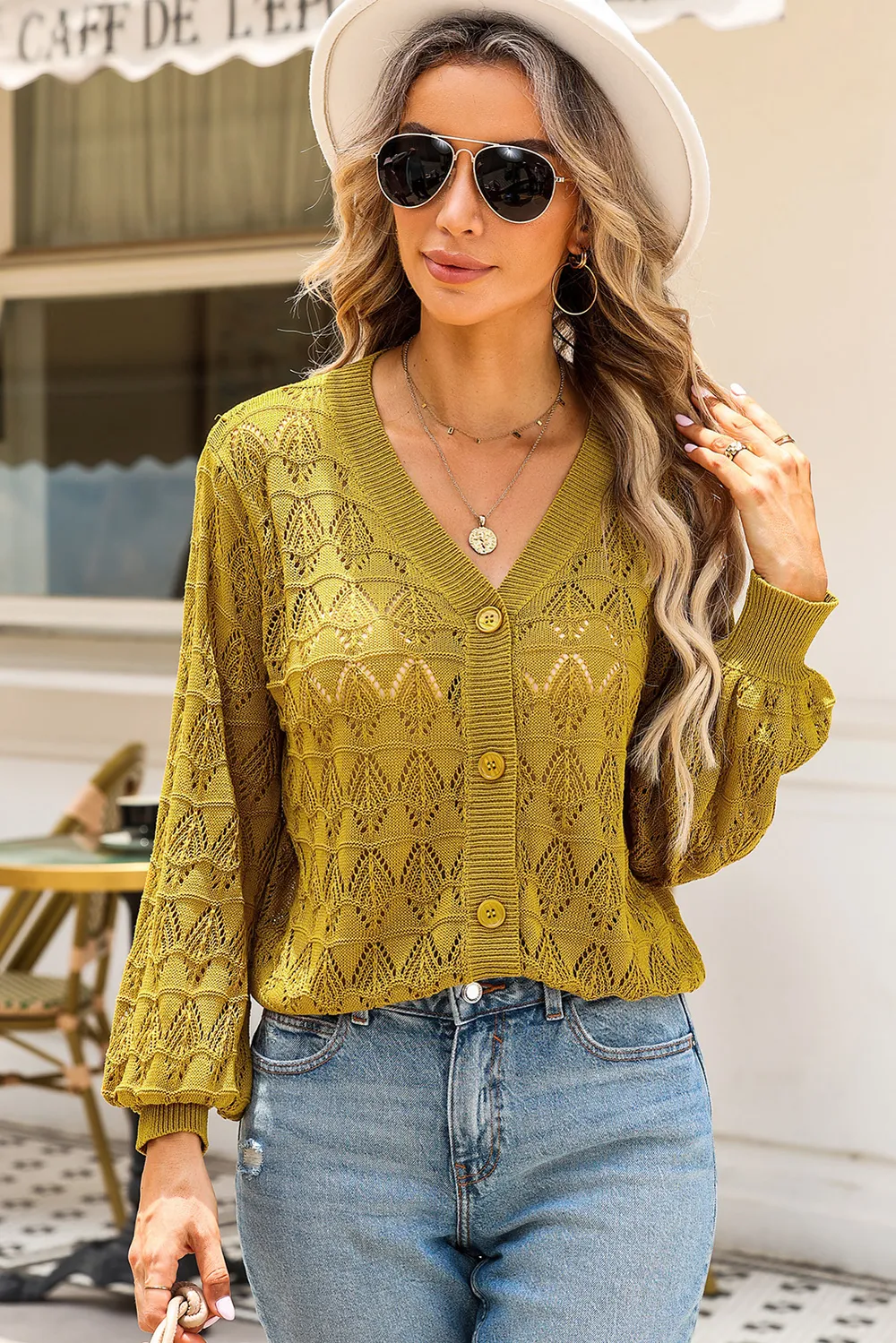 Openwork V-Neck Cardigan, image 12