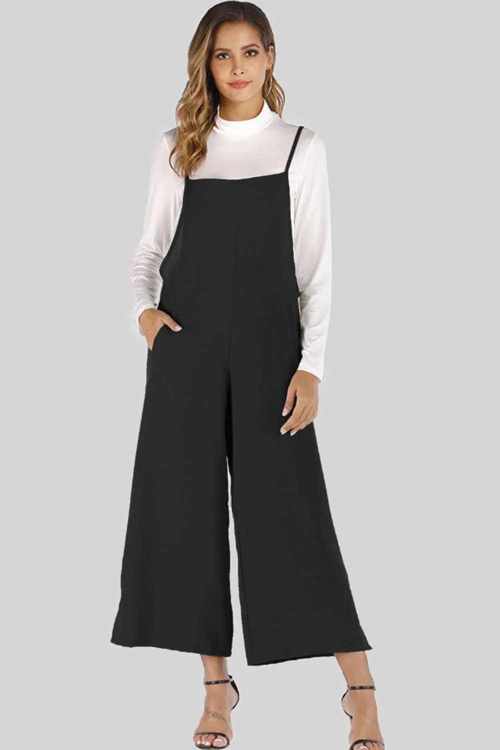 Full Size Cropped Wide Leg Overalls with Pockets, image 10