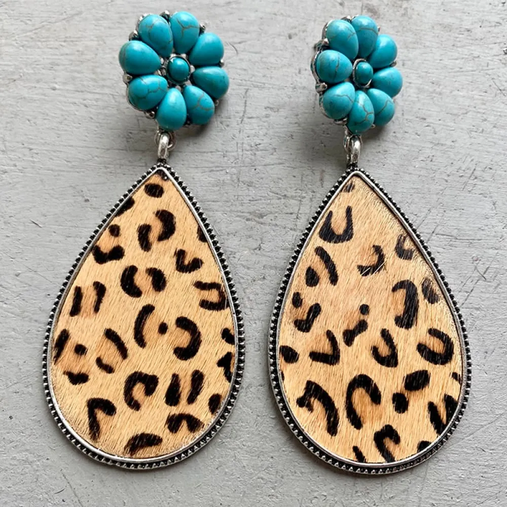 Turquoise Flower Teardrop Earrings, image 4