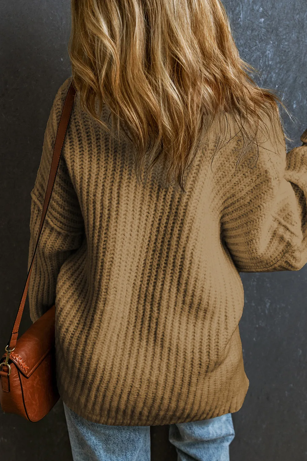 Ribbed Round Neck Dropped Shoulder Sweater, image 5