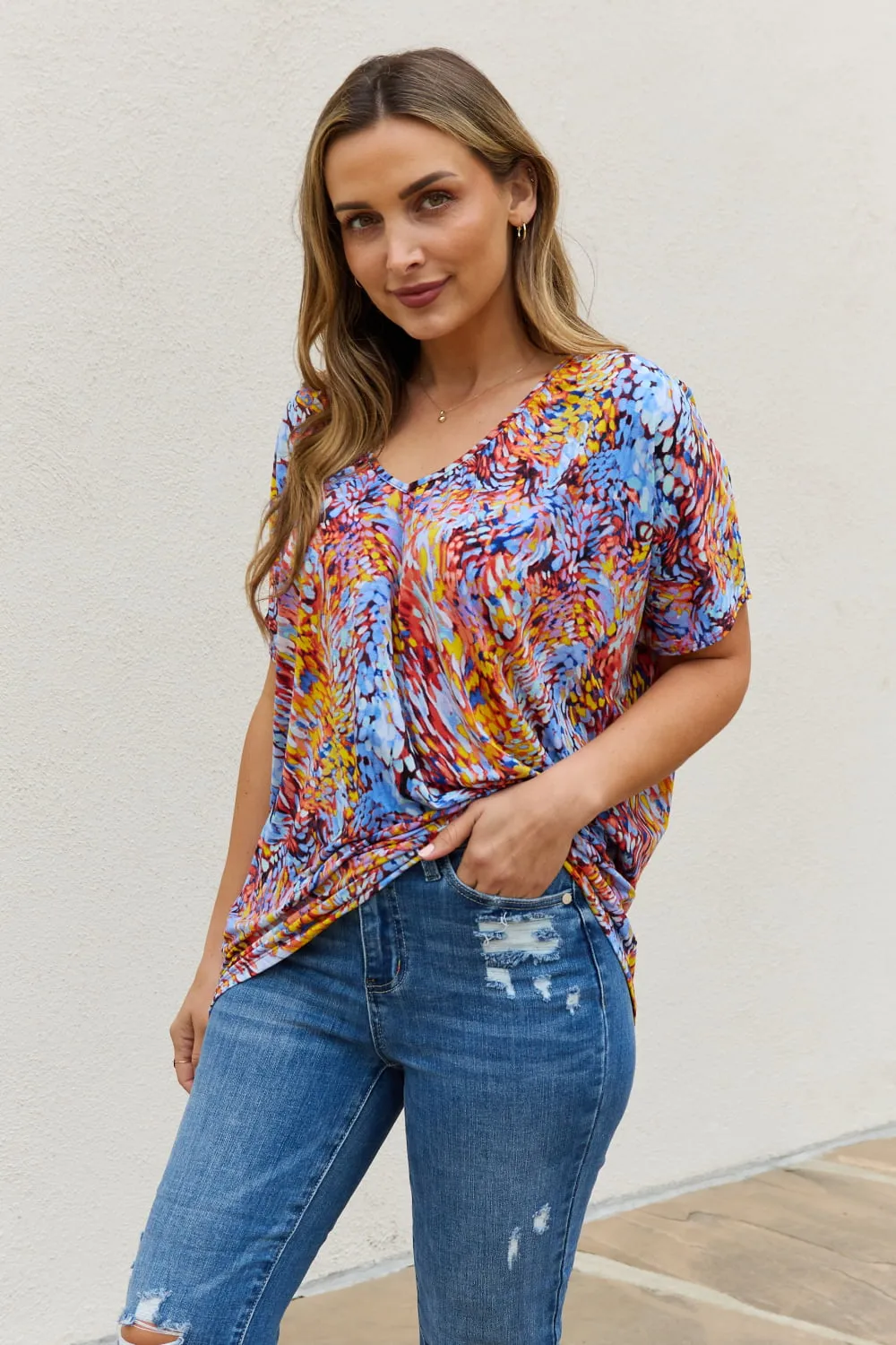 Full Size Printed Dolman Flowy Top, image 3