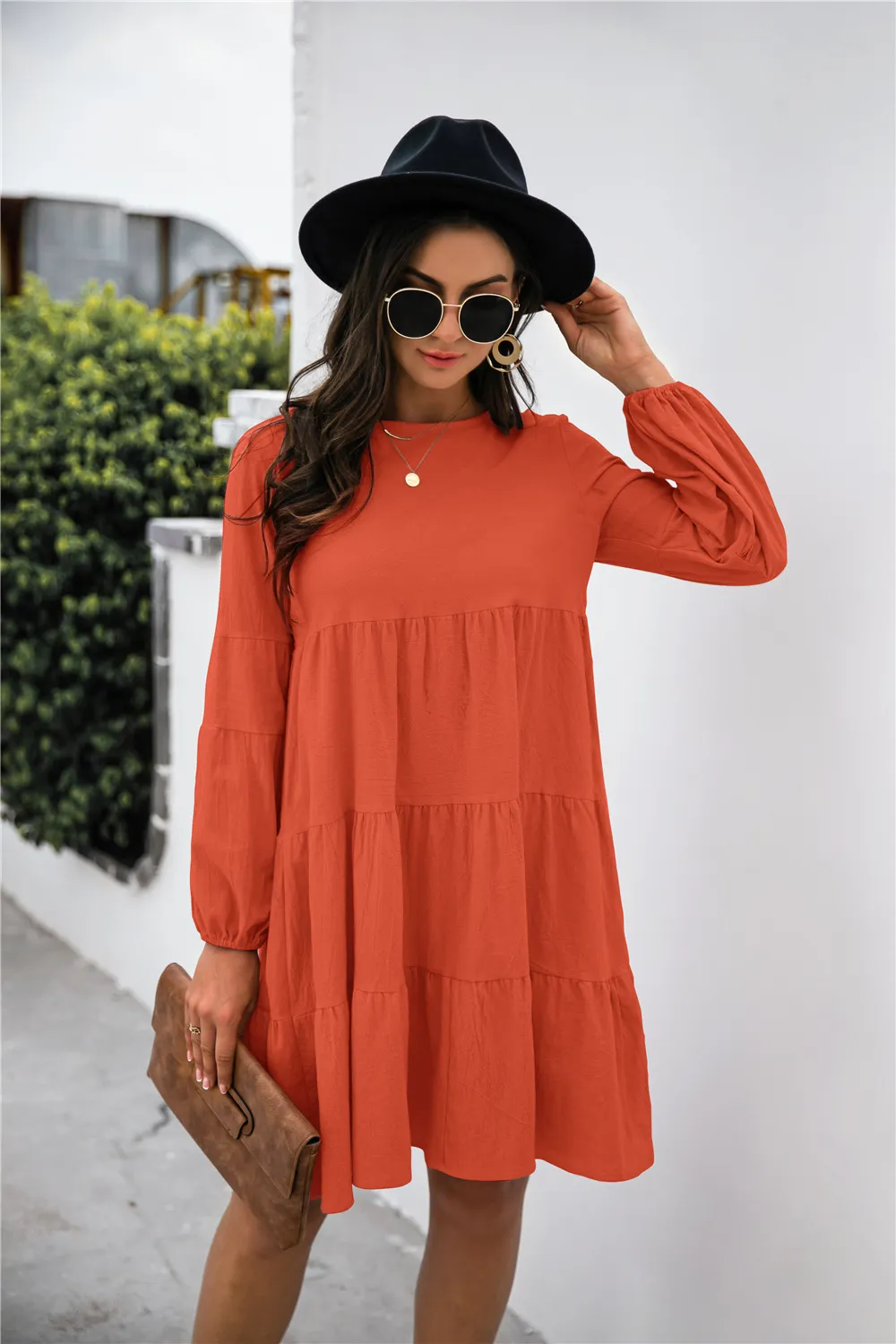 Balloon Sleeve Keyhole Tiered Dress, image 16