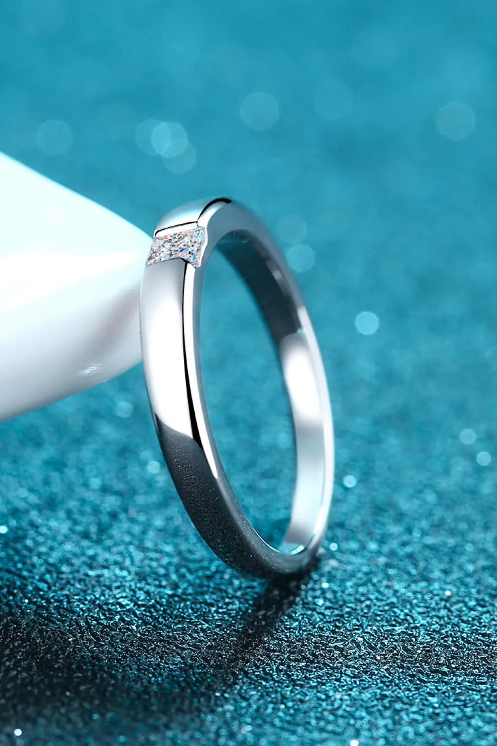 Inlaid Moissanite Rhodium-Plated Ring, image 6