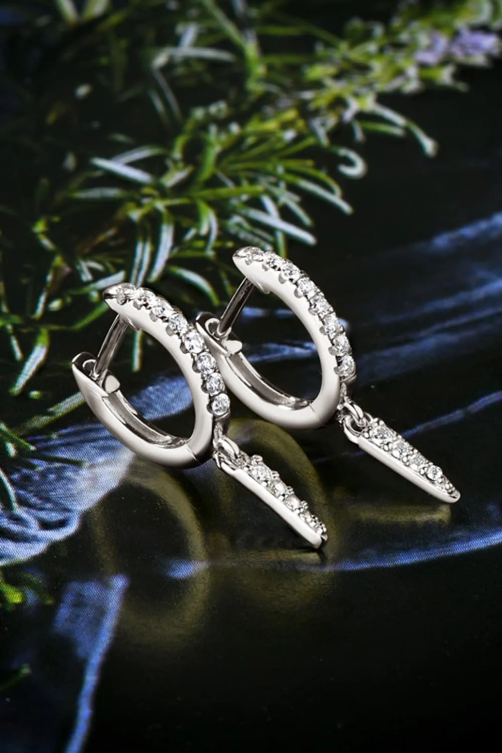 Moissanite 925 Sterling Silver Huggie Drop Earrings, image 5
