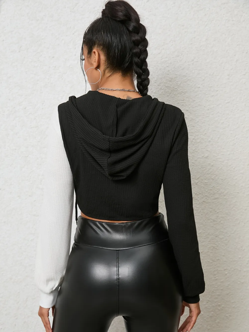 Two-Tone Crisscross Long Sleeve Hoodie, image 2
