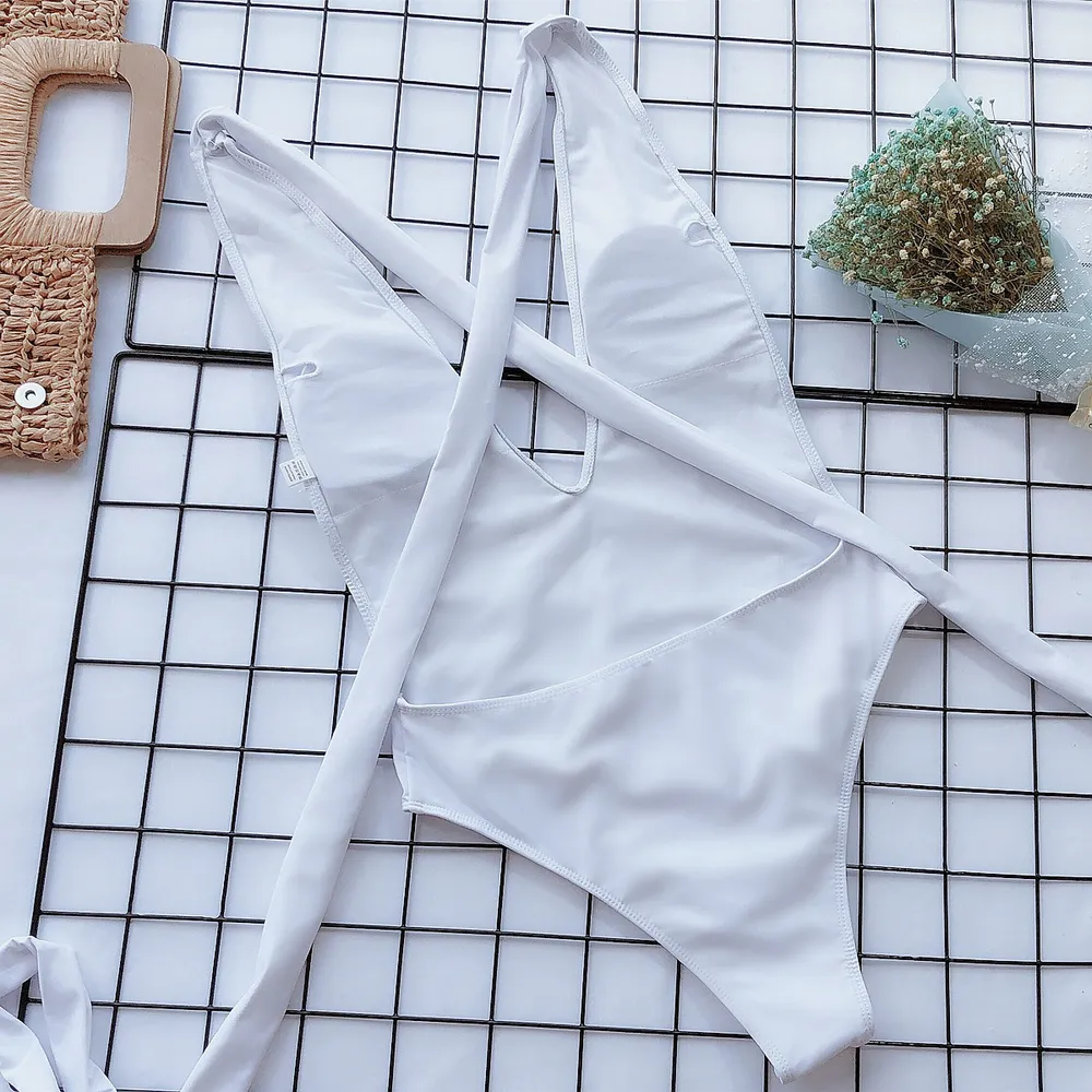Halter Neck Deep V Tied One-Piece Swimsuit, image 15