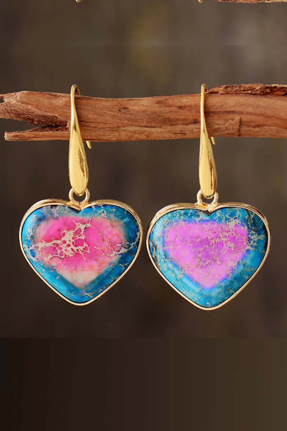Natural Stone Heart Drop Earrings, image 2