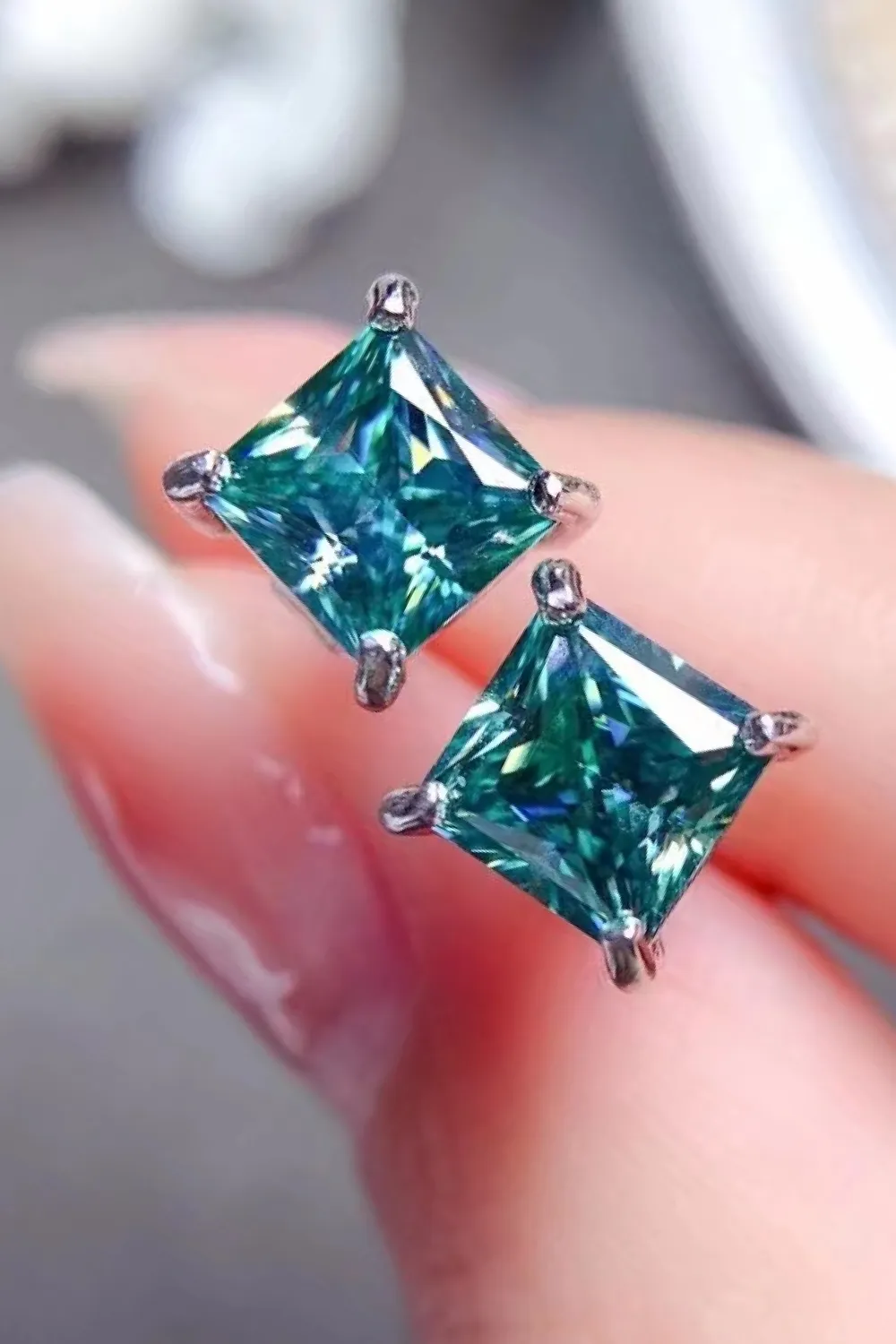 2 Carat Square Moissanite Four-Prong Earrings, image 4