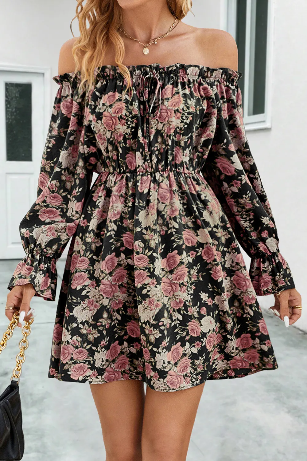 Floral Off-Shoulder Flounce Sleeve Dress, image 7