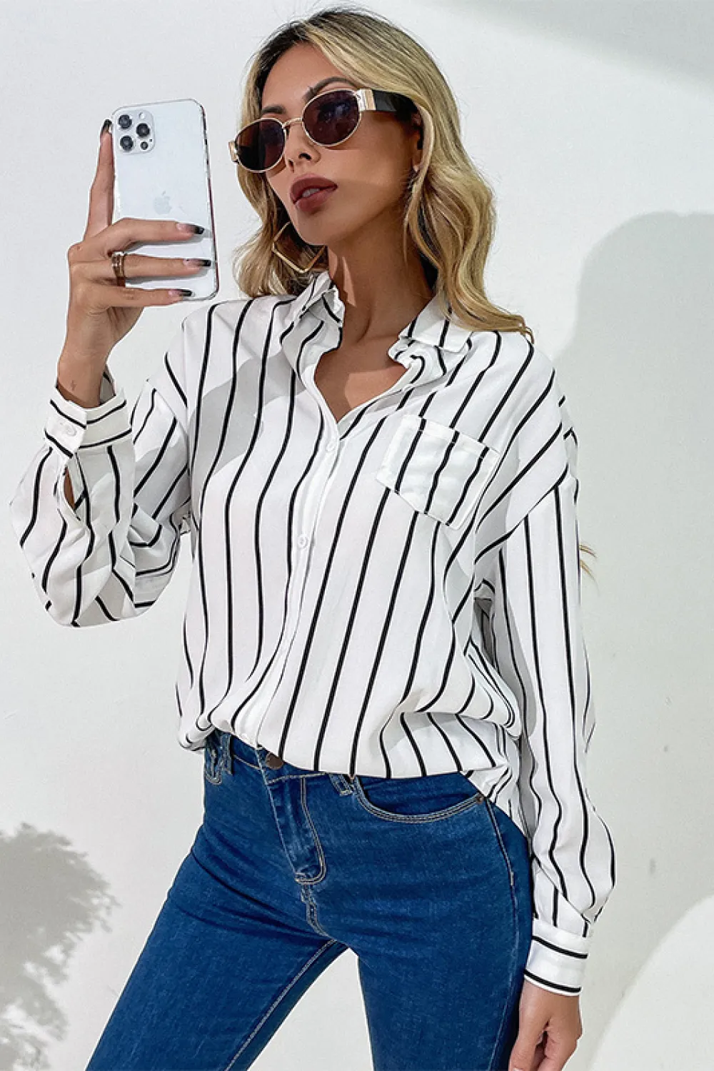 Vertical Stripes Button Down Shirt, image 3