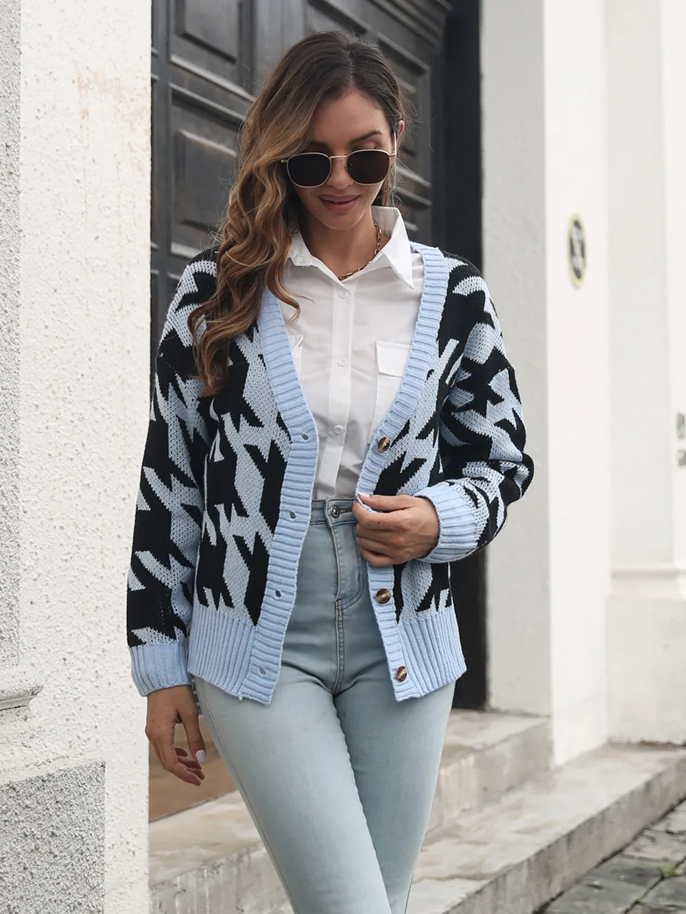 Houndstooth Button Down Cardigan, image 8