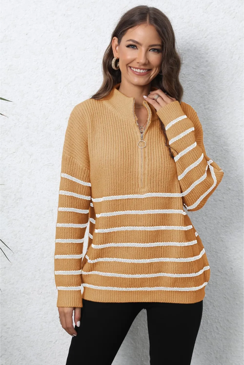 Mock Neck Long Sleeve Zip-Up Sweater, image 7