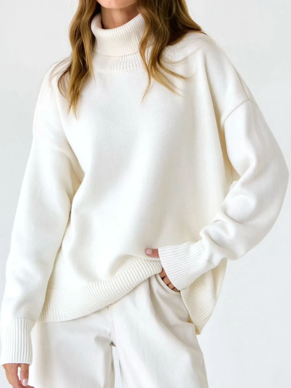 Turtle Neck Dropped Shoulder Sweater, image 13