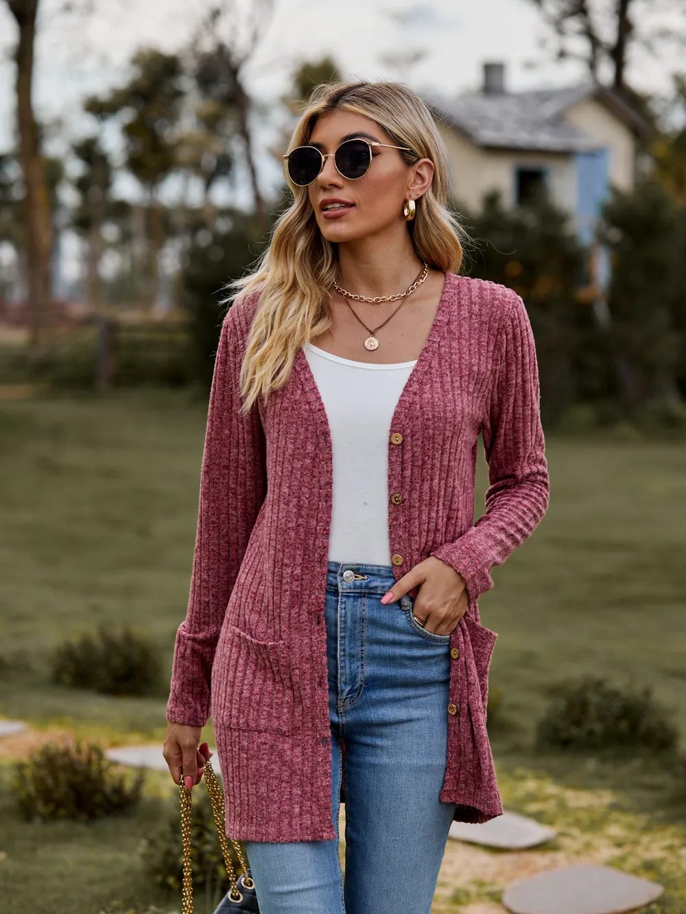Ribbed Button-Up Cardigan with Pockets, image 17