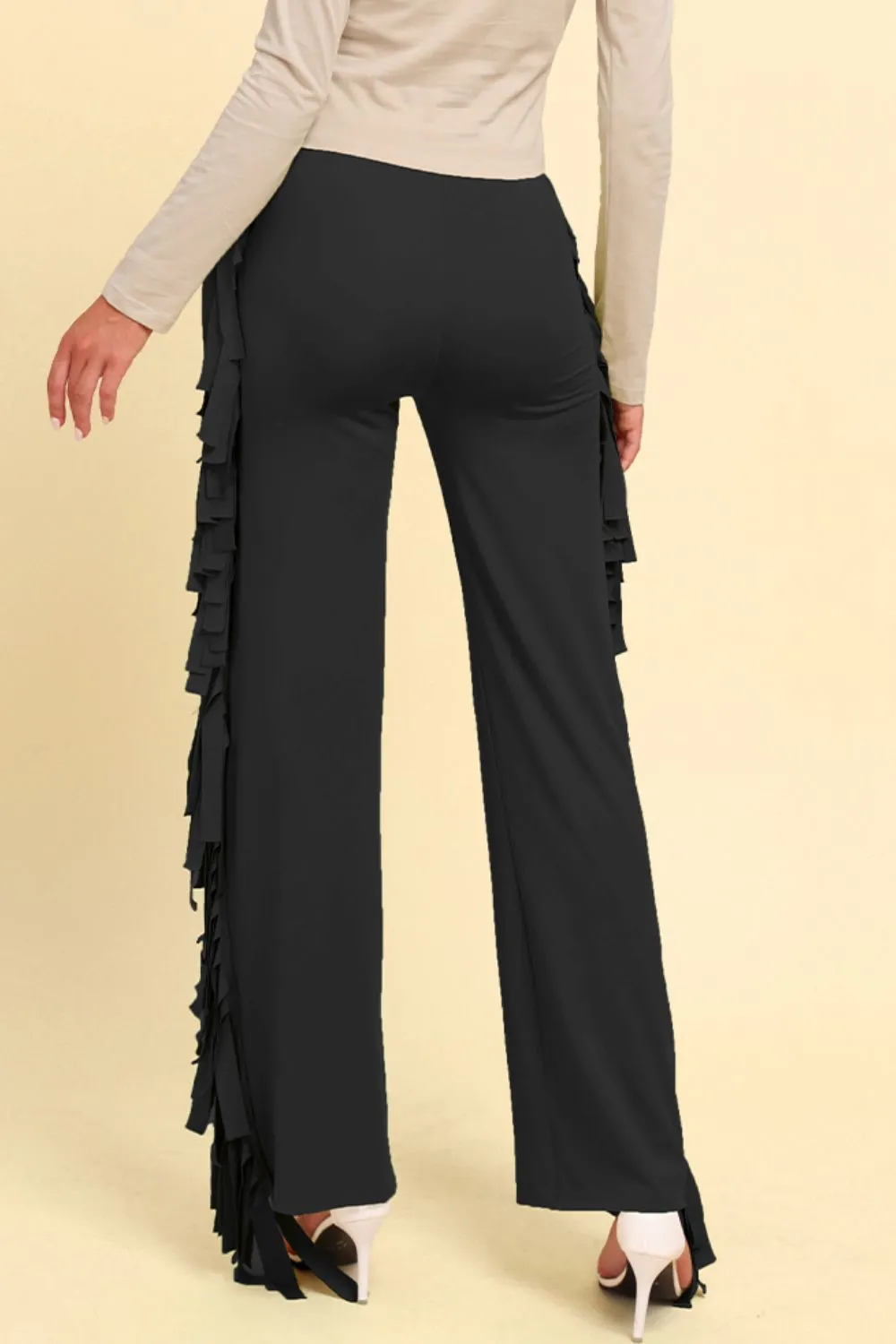 Fringe Trim Wide Leg Pants, image 5