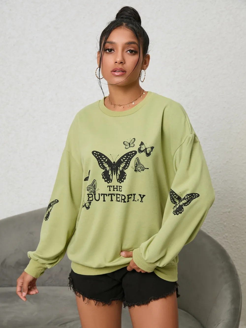 Butterfly Graphic Drop Shoulder Sweatshirt, image 3