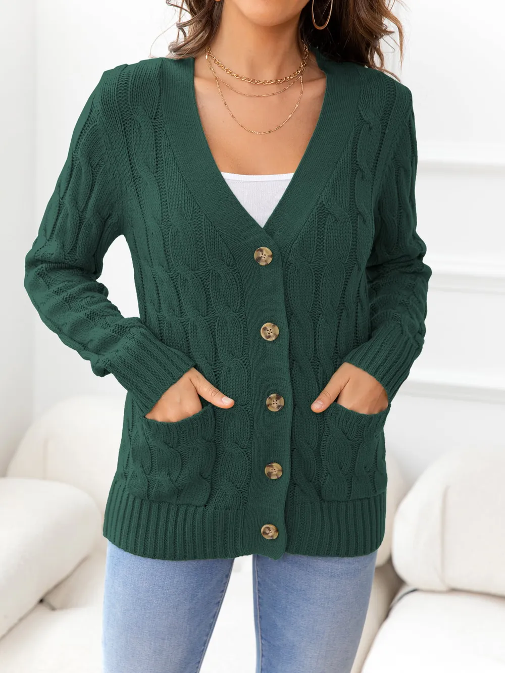 Button Down Cable-Knit Cardigan, image 19
