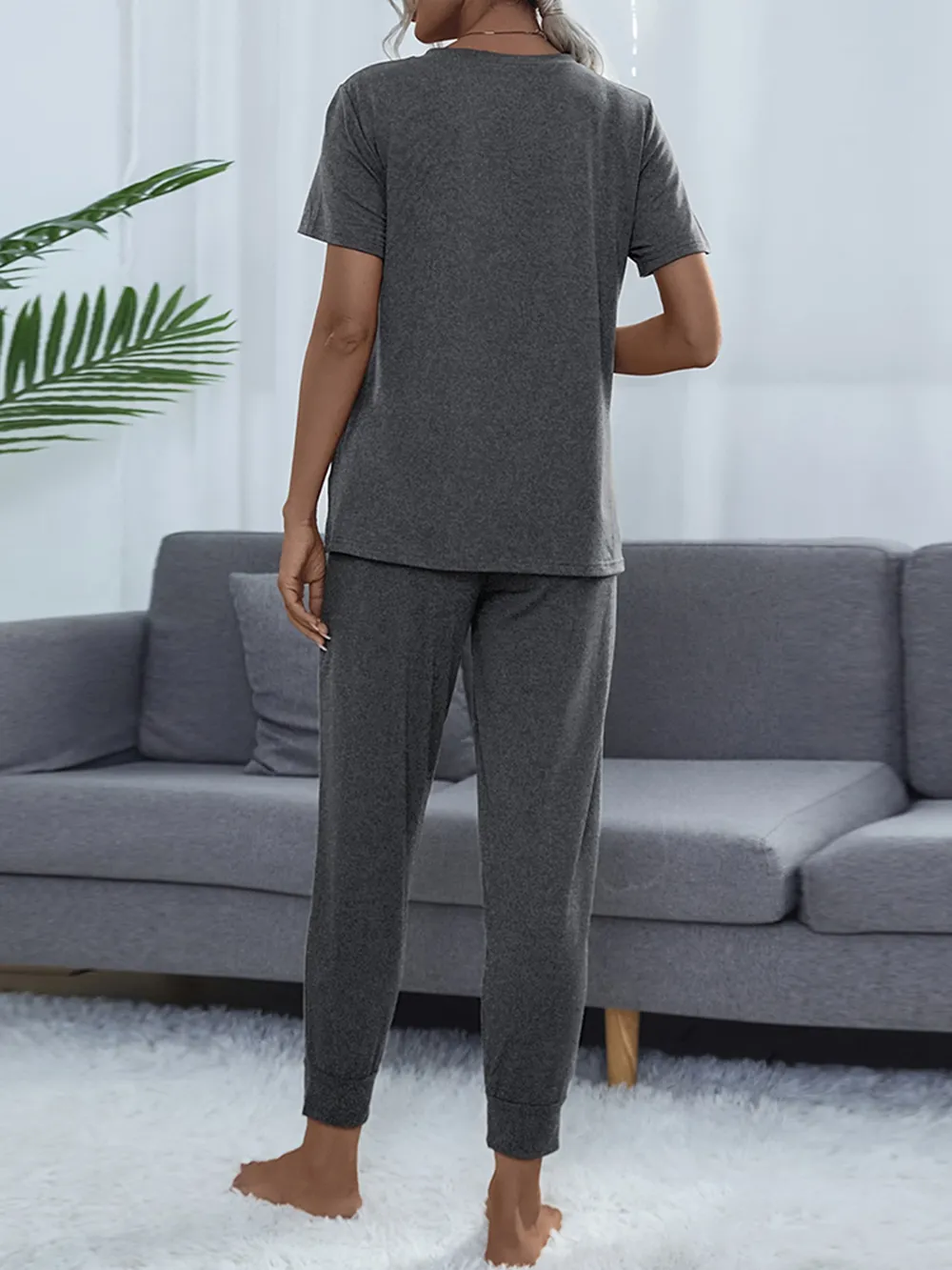 Round Neck Short Sleeve Top and Pants Set, image 16