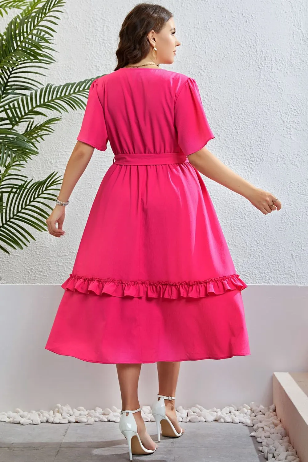 Belted Frill Trim Flutter Sleeve Dress, image 3