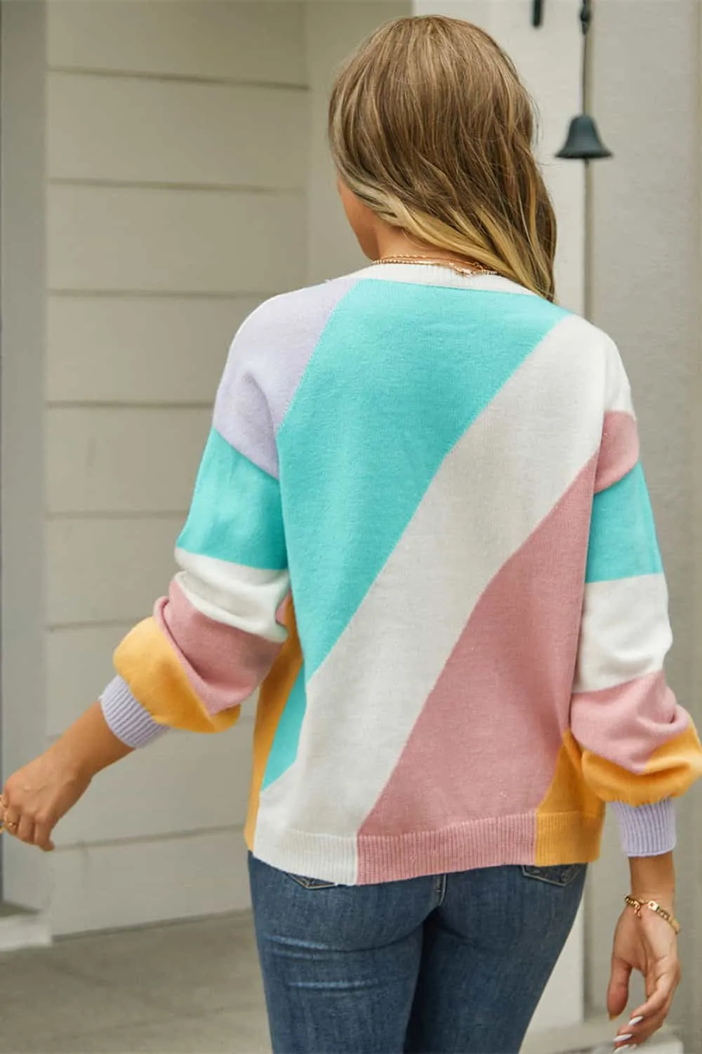 Color Block Round Neck Long Sleeve Sweater, image 9