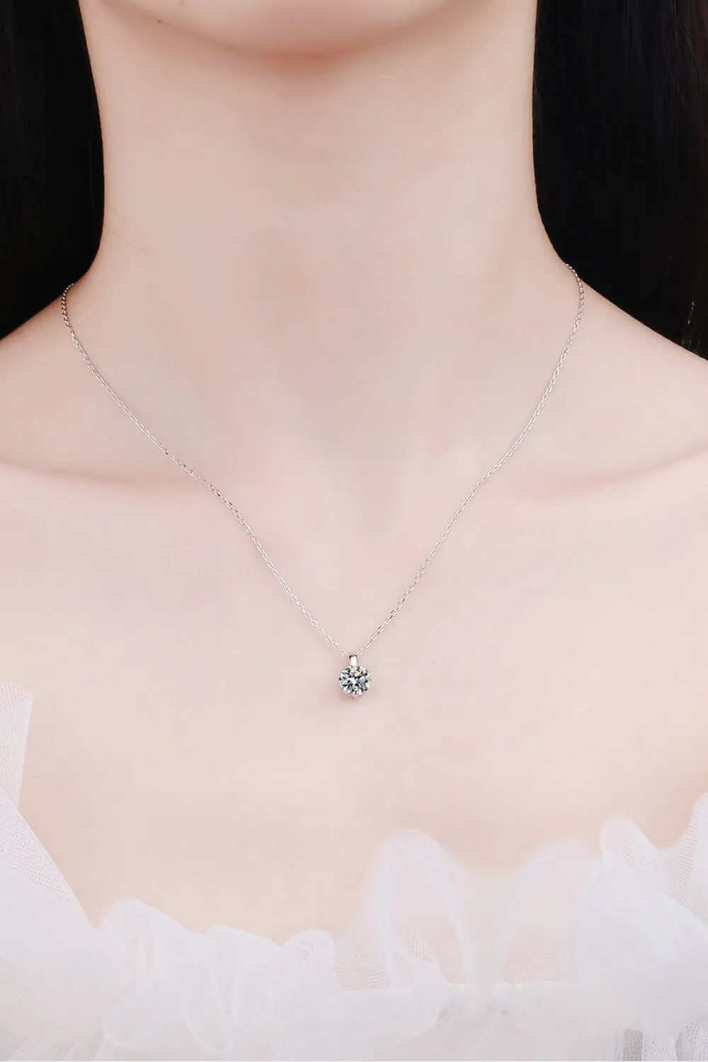 Minimalist 925 Sterling Silver Moissanite Pendant Necklace, image 6