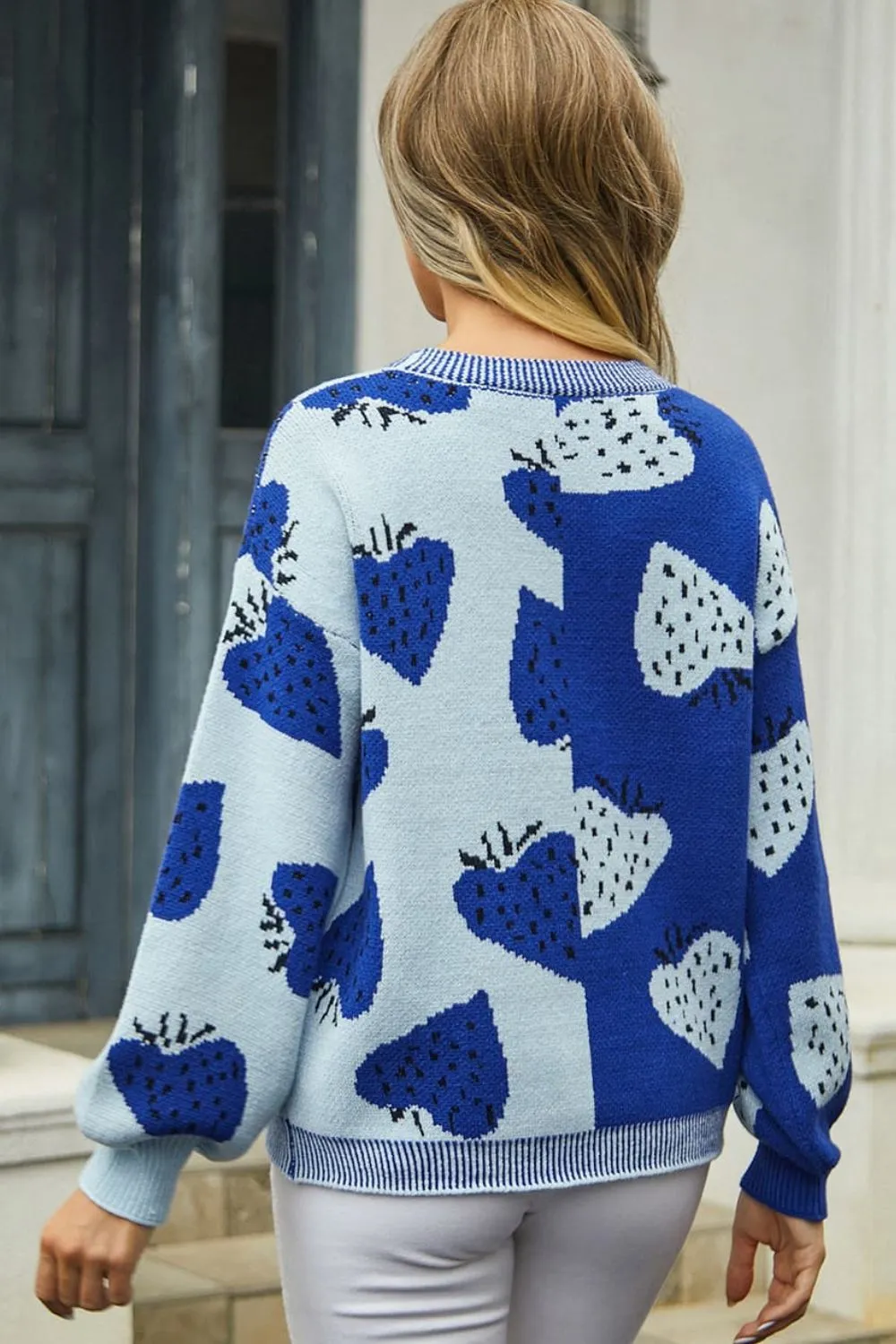 Printed V-Neck Button-Down Long Sleeve Cardigan, image 8