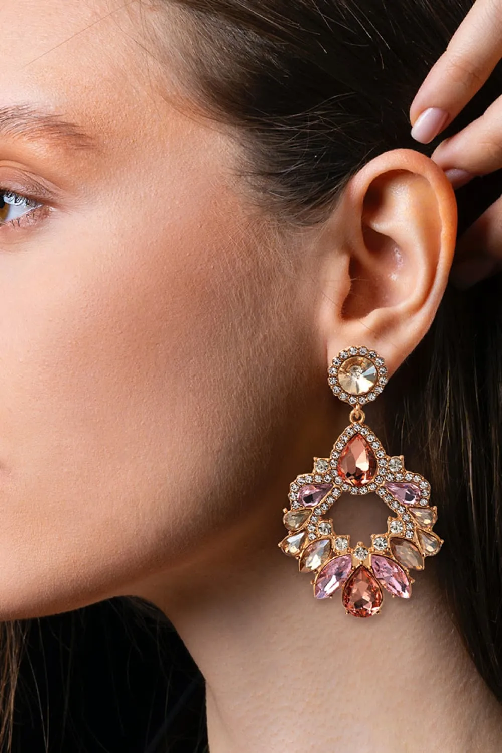 Zinc Alloy Frame Glass Stone Dangle Earrings, image 7