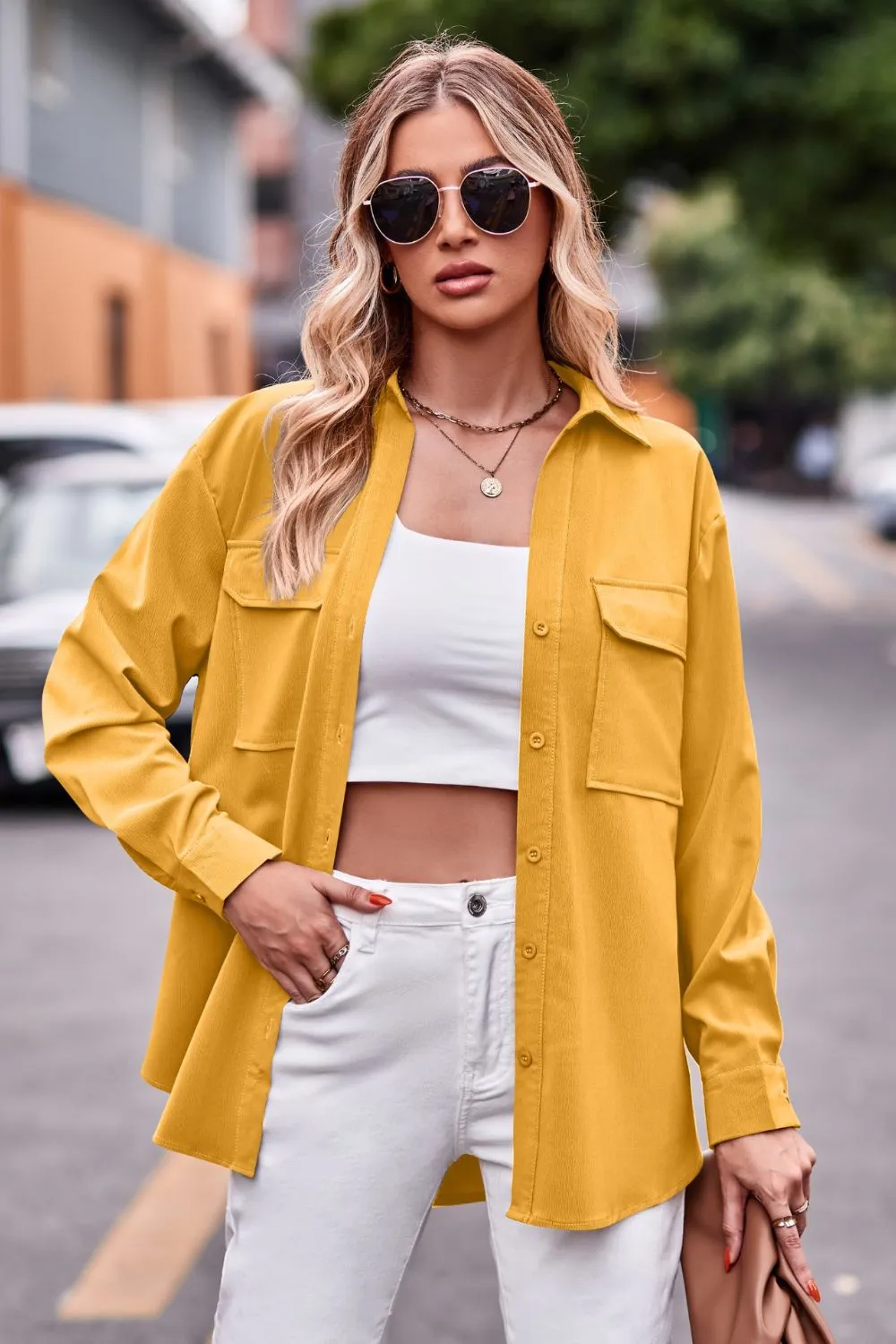 Dropped Shoulder Longline Shirt with Pockets, image 14