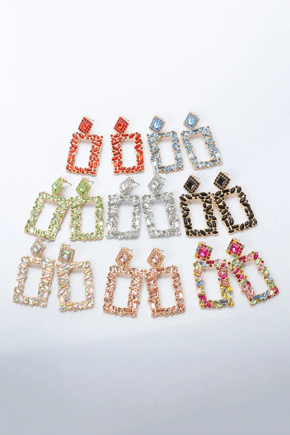Square Shape Glass Stone Dangle Earrings, image 26