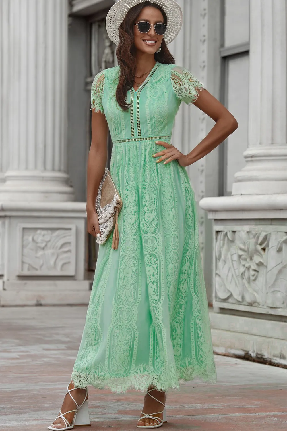 Scalloped Trim Lace Plunge Dress, image 20