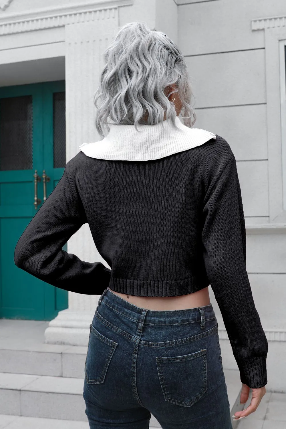 Contrast Collared Cropped Sweater, image 6