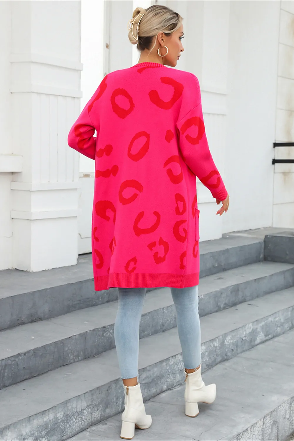 Printed Long Sleeve Cardigan with Pockets, image 2