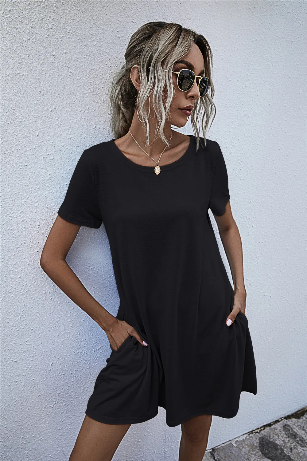 Round Neck Short Sleeve Mini Dress, image 12