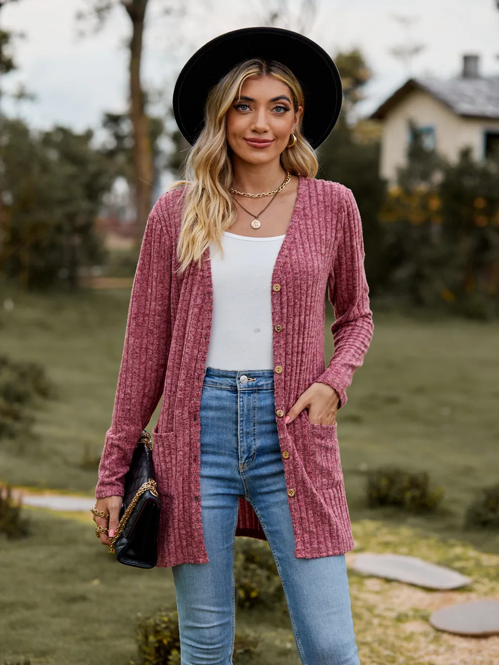 Ribbed Button-Up Cardigan with Pockets, image 18