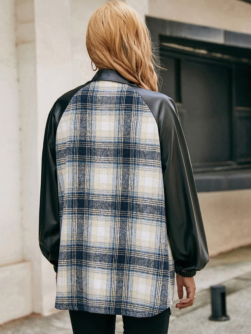 Plaid Button Down Raglan Sleeve Jacket, image 3
