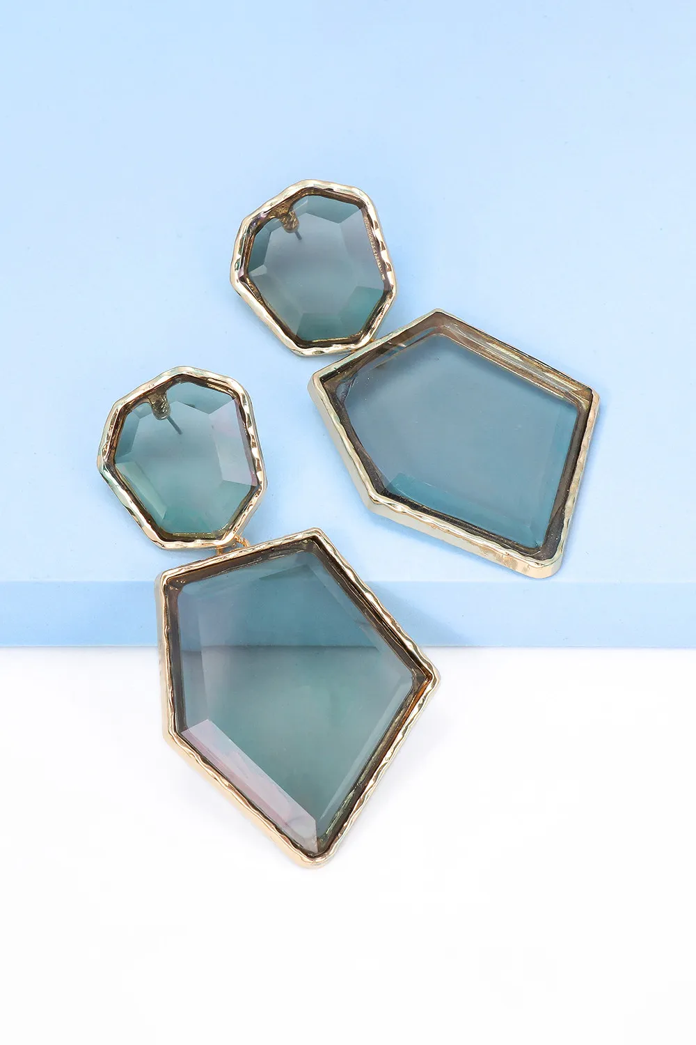 Geometrical Shape Zinc Alloy Frame Resin Dangle Earrings, image 16