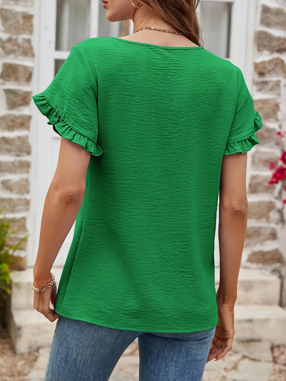 Textured Petal Sleeve Round Neck Tee, image 12