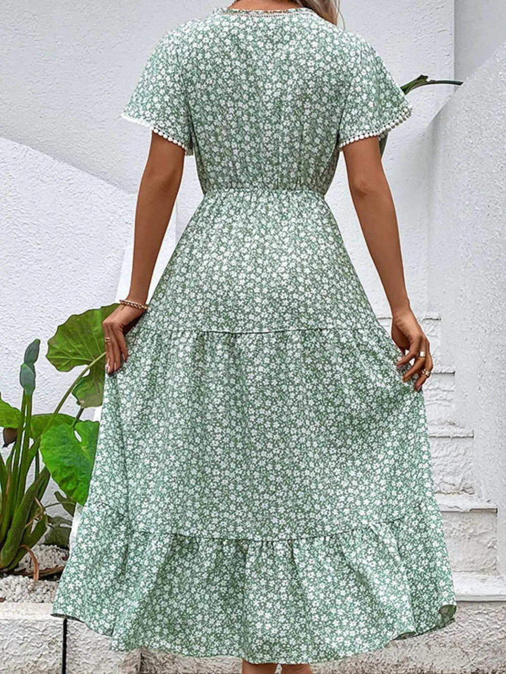 Ditsy Floral V-Neck Tiered Dress, image 2