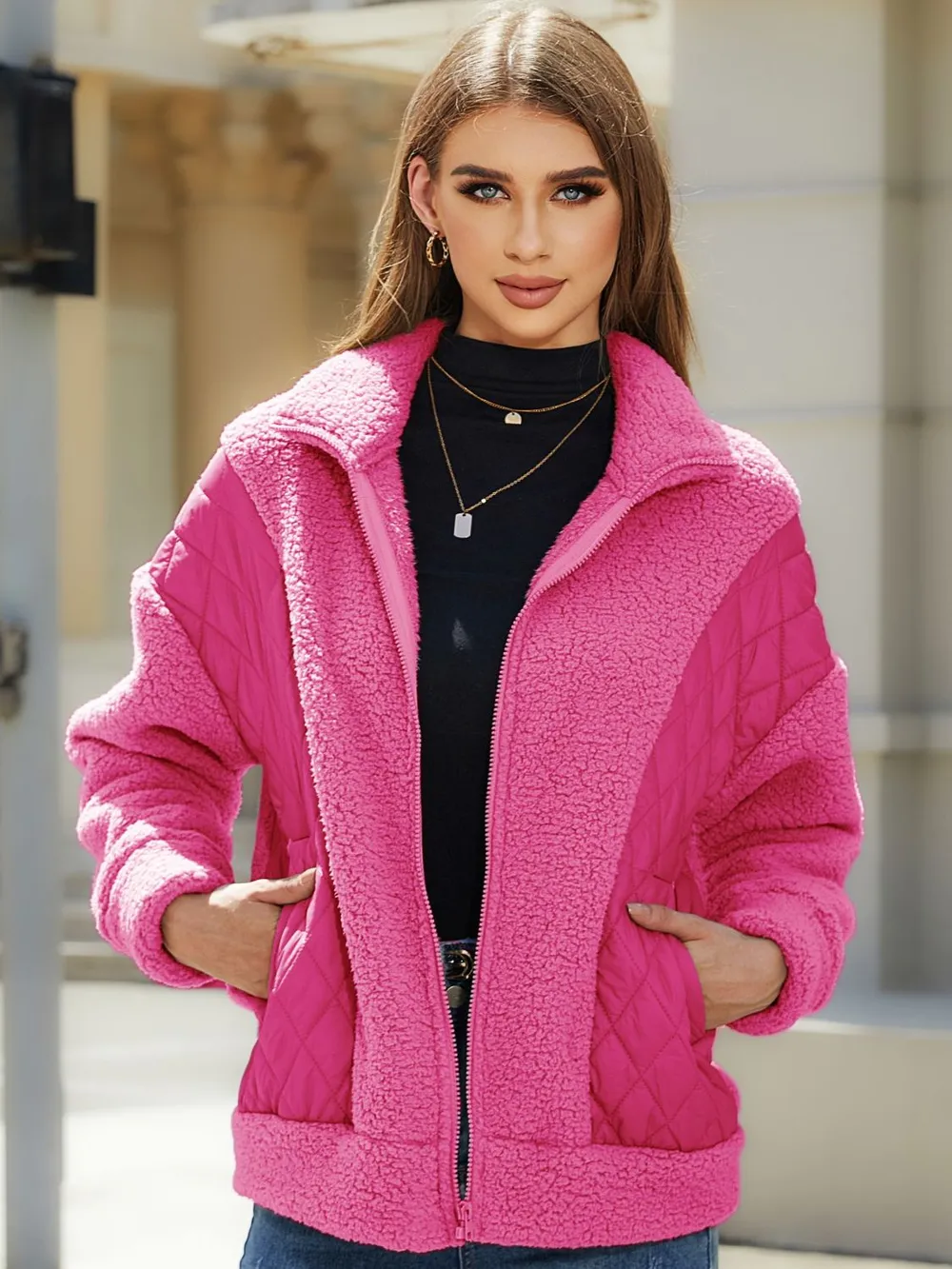 Zip-Up Collared Neck Jacket, image 2