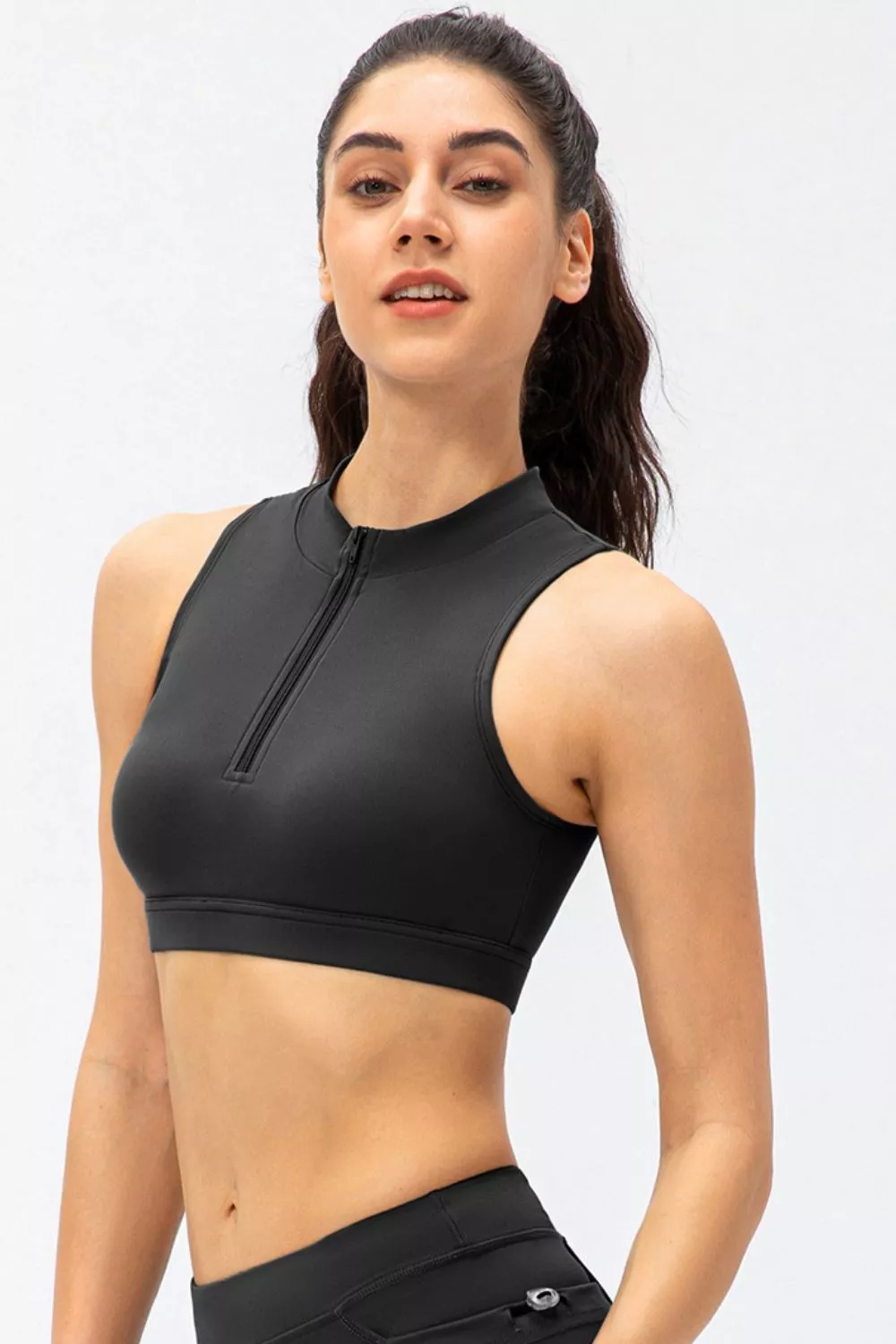 Full Size Cropped Cutout Back Zipper Front Active Tank Top, image 6