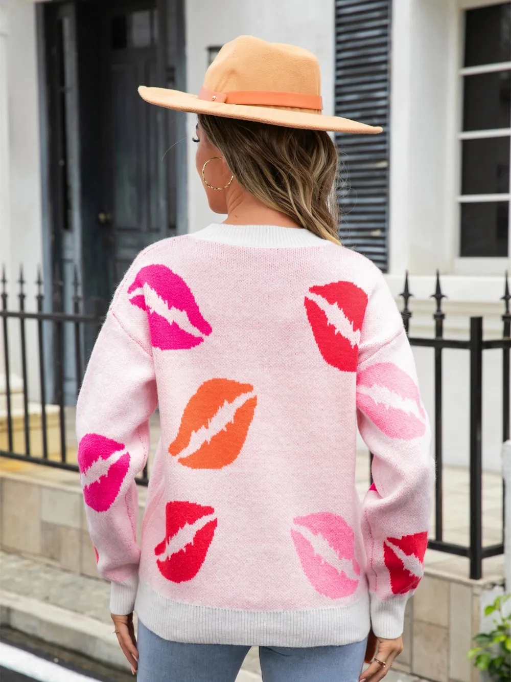 Lip V-Neck Drop Shoulder Sweater, image 3