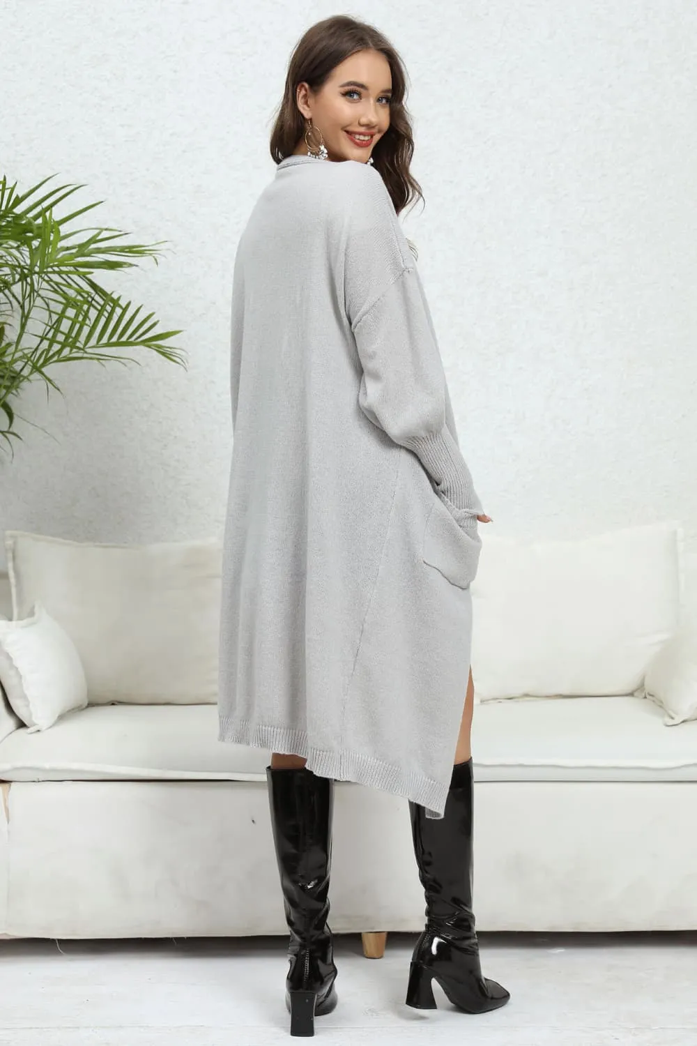 Open Front Dropped Shoulder Cardigan, image 3
