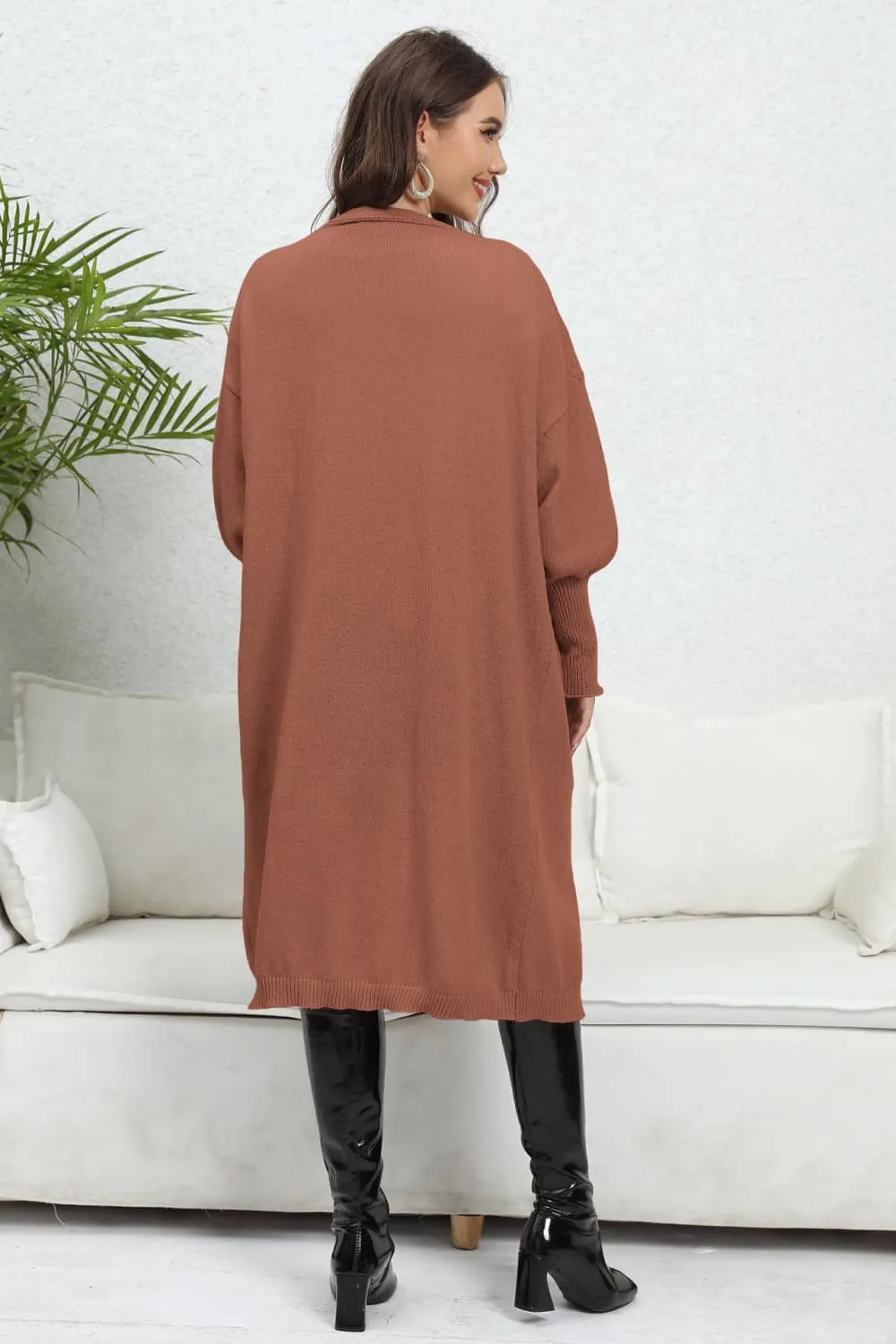Lantern Sleeve Open Front Pocketed Cardigan, image 18