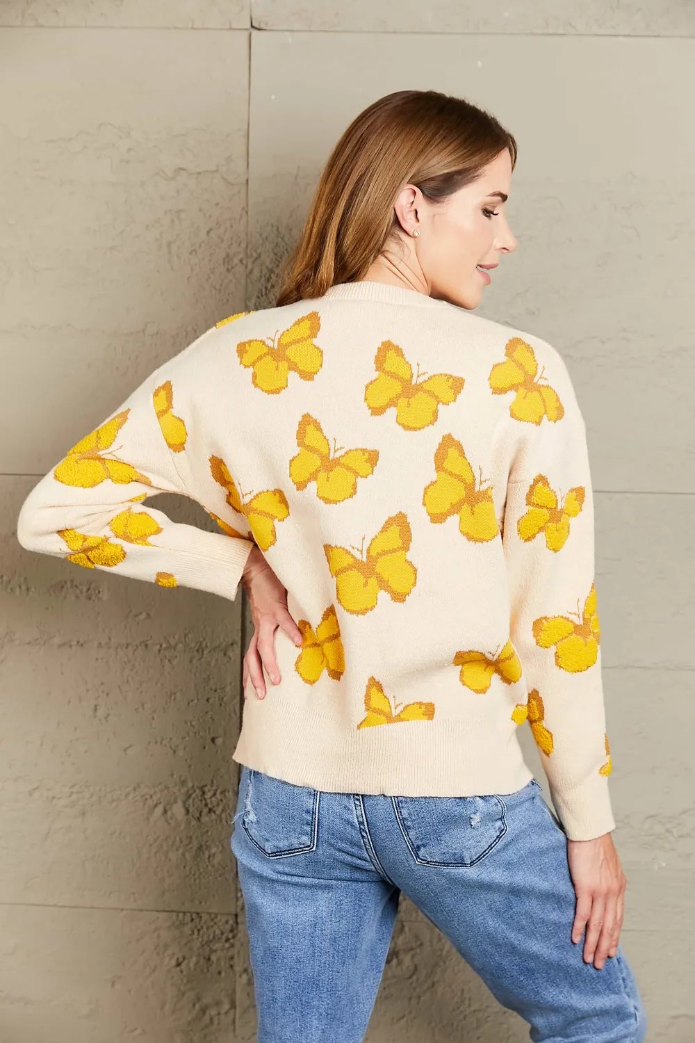 Butterfly Dropped Shoulder Crewneck Sweater, image 13