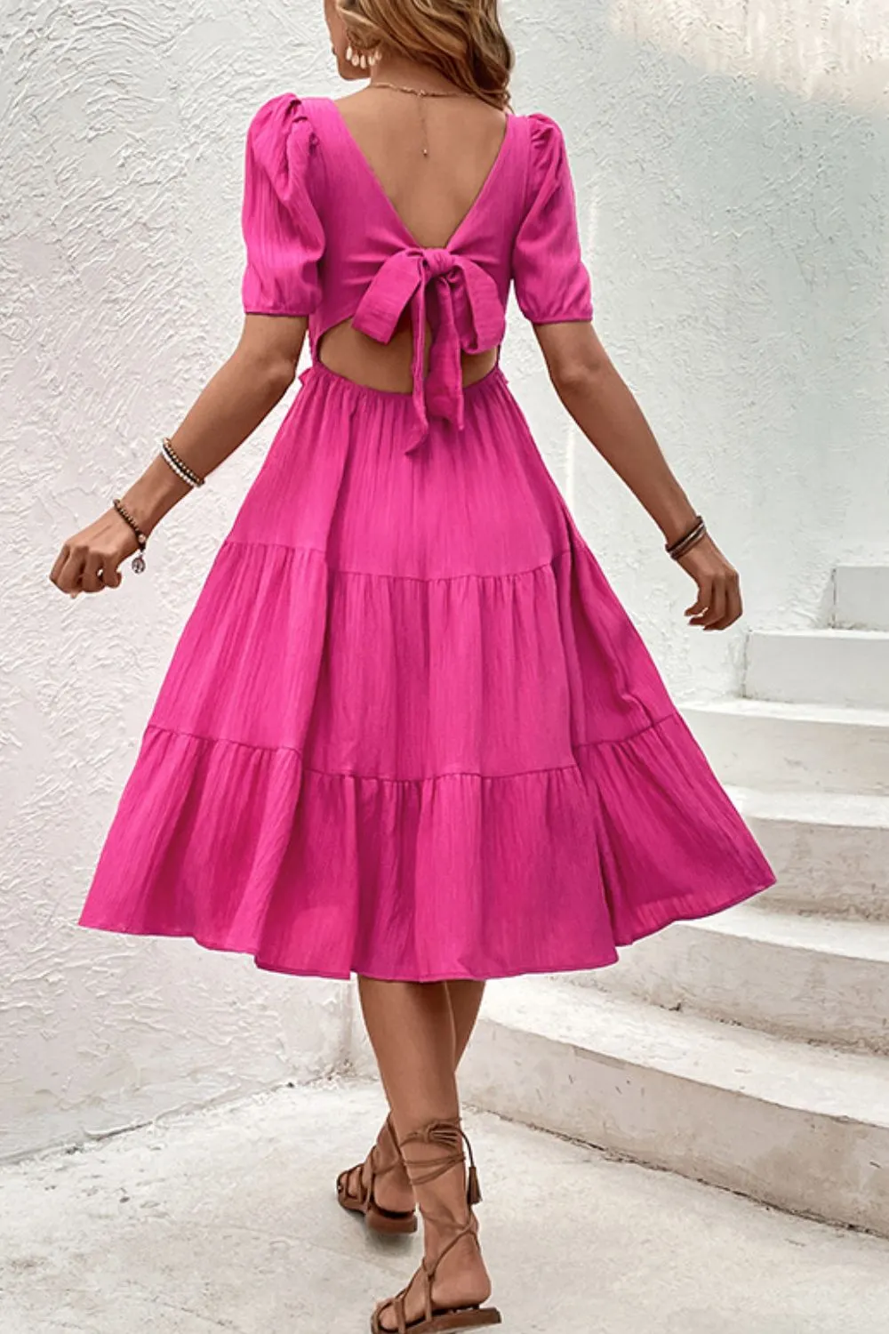 Square Neck Puff Sleeve Cutout Dress, image 5